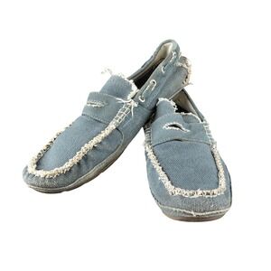 True Religion Mens Blue Canvas Distressed Penny Loafers Shoes Size 10.5